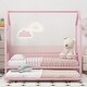 preview thumbnail 1 of 32, House-Shaped Metal Twin Size House Bed with Fence and Trundle Pink