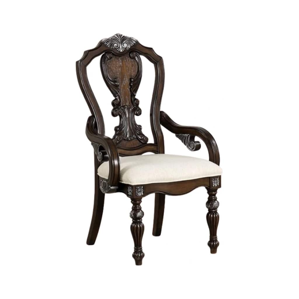 Naddy Dining Armchair Set of 2, Ornate Corbels, Dark Brown Solid Wood