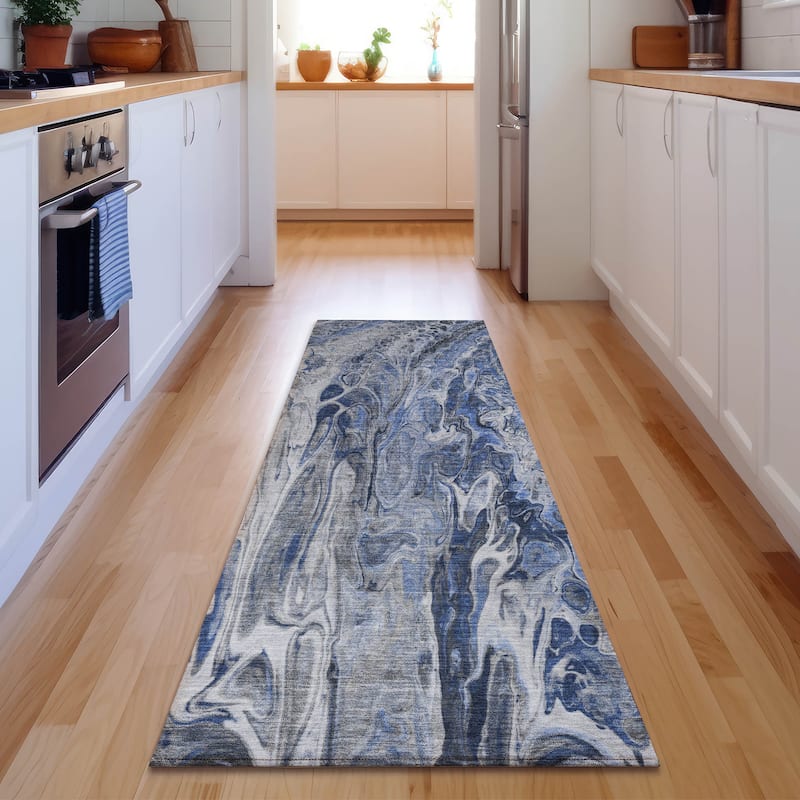 Premium Washable Super Soft Abstact Mayfield Rug - Blue - 2' 3" x 7' 6" - Runner