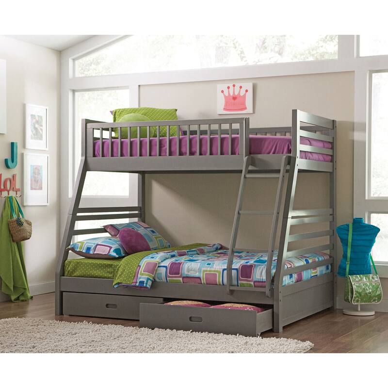 Ashton Wood Frame Twin over Full Bunk Bed with 2-drawer