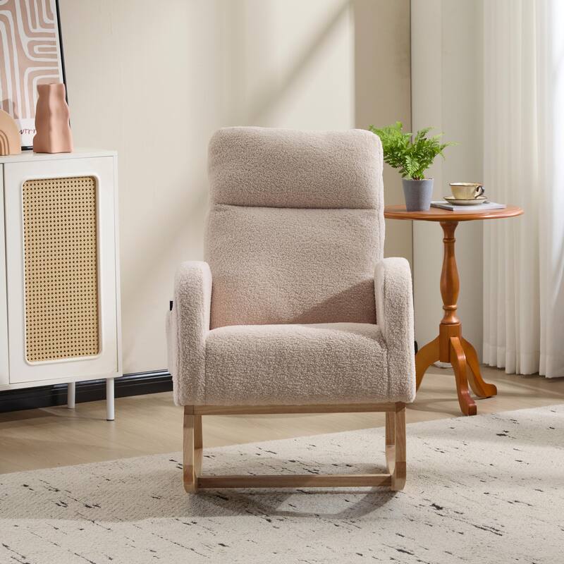 Modern Accent Rocking Chair Rocking Chair with Solid Wood Legs, Upholstered Nursery Glider Rocker