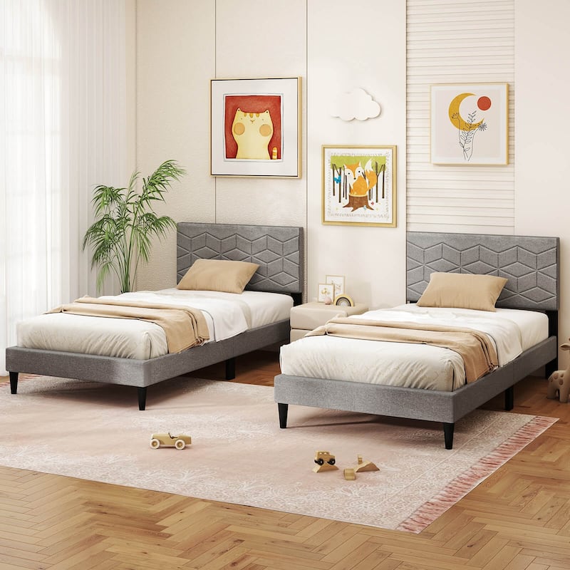Costway Twin/Full/Queen Size Bed Frame with Linen Fabric Upholstered