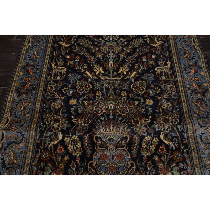 Kaszan Traditional Pictorial 200 KPSI 4'6''x7'1'' Hand Knotted Wool Navy Rug - 4' 6'' x 7' 1''