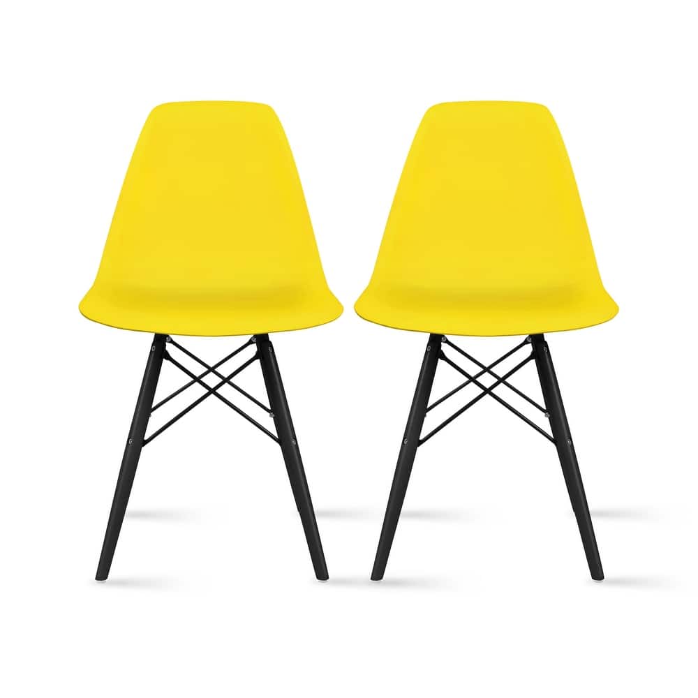 Set of 2 Black Plastic Dining Chairs – Modern Accent Chairs with Dark Wood Legs for Kitchen, Office, or Home Workspace