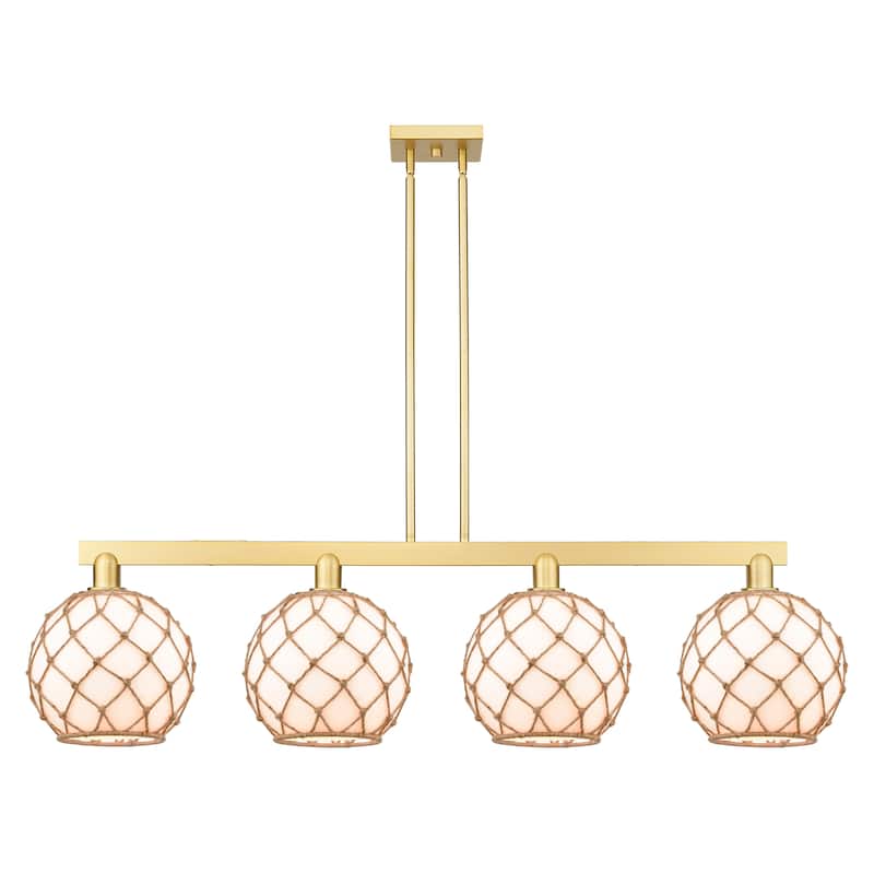 Innovations Lighting Endless Possibilities Arcadia - Farmhouse Rope - 4 Light 53" Stem Hung Island Light - White Glass with Brown Rope/Satin Gold