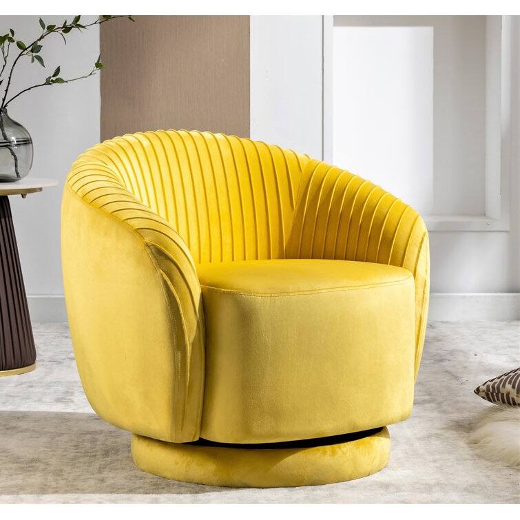 US Pride Furniture Contemporary Velvet Swivel Barrel Chair with 360° Spin Capability Round Accent One-Seater Sofa