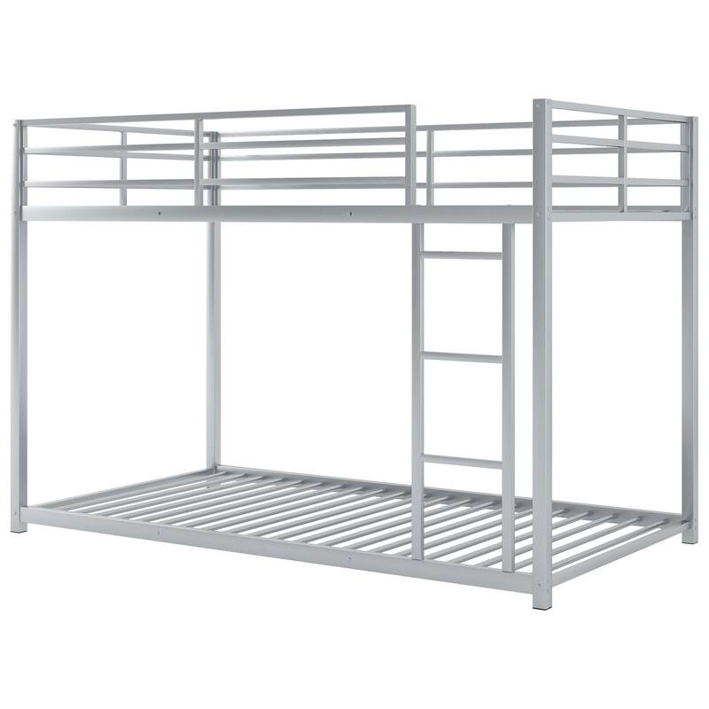 Twin over Twin Size Metal Low Bunk Bed with Ladder