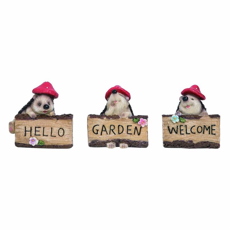 Transpac Resin Hedgehog Welcome Figurine Set of 3 Spring Home Decorations