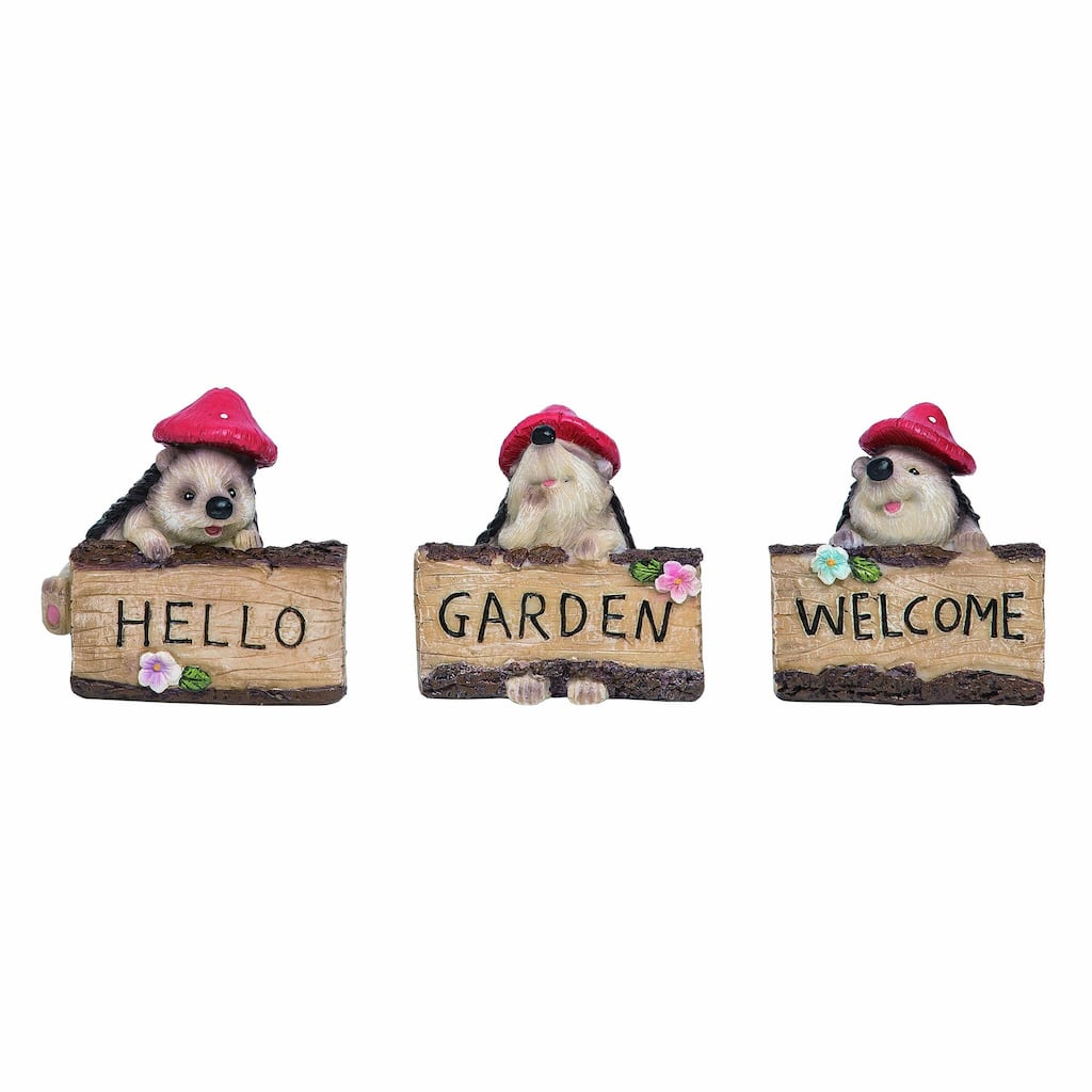 Transpac Resin Hedgehog Welcome Figurine Set of 3 Spring Home Decorations