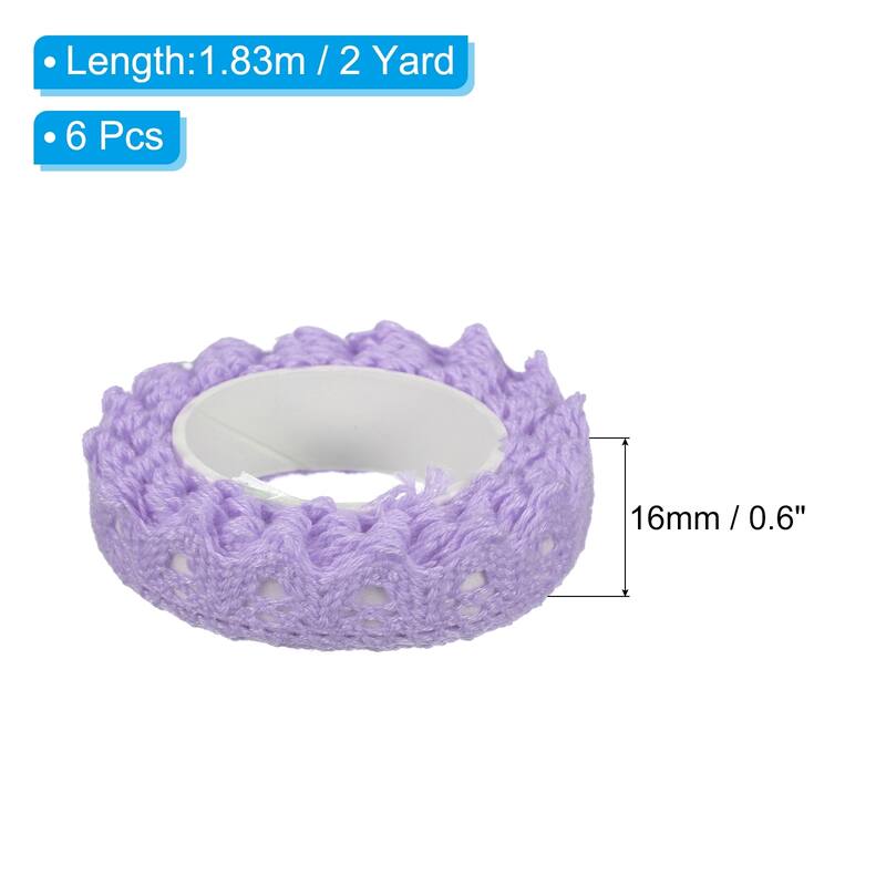 6pcs 0.6" Wide 2 Yards Self-Adhesive Lace Tape Lace Ribbon Stickers - Purple