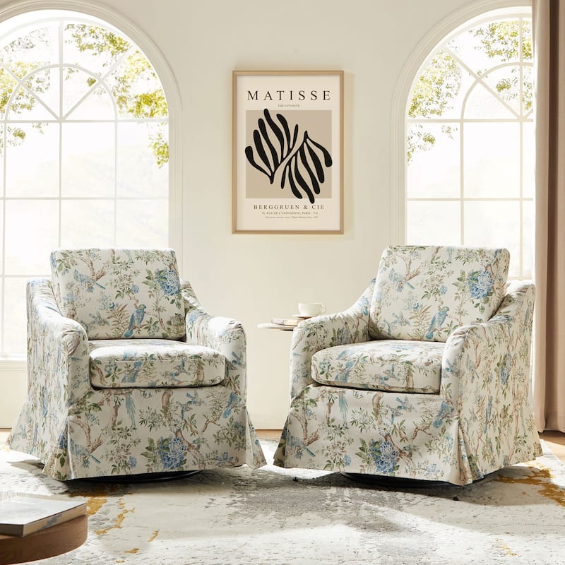 Alois Floral Slipcover Swivel Accent Chair with Removable Cushion Set of 2 by HULALA HOME - Floral
