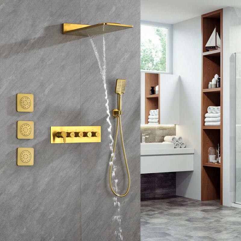 4-Mode Complete 24'' Rain and Waterfall Shower System with 3 Body Jets and Handheld Showerhead