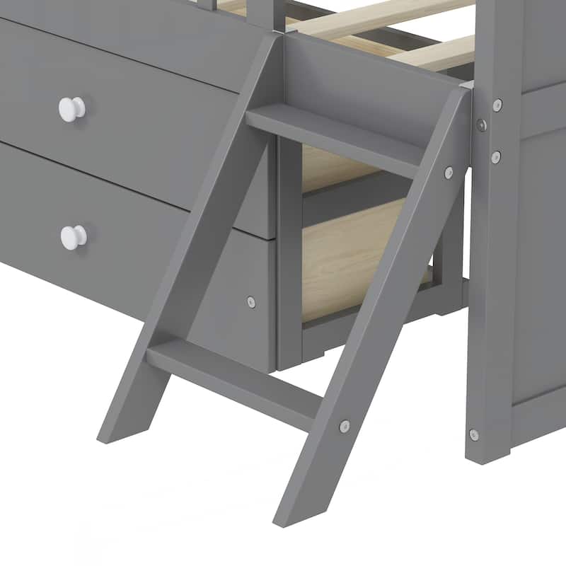 Twin Bed Frame with Storage 4 Drawers,Wooden Bed Frame for Kids,Platform Twin Size Bed with Guardrail Headboard