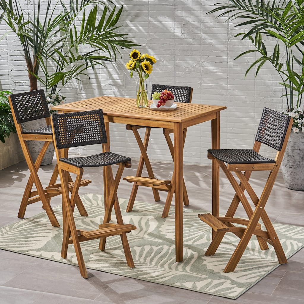 Polaris Wood and Wicker 5-piece Outdoor Bar Height Dining Set by Christopher Knight Home