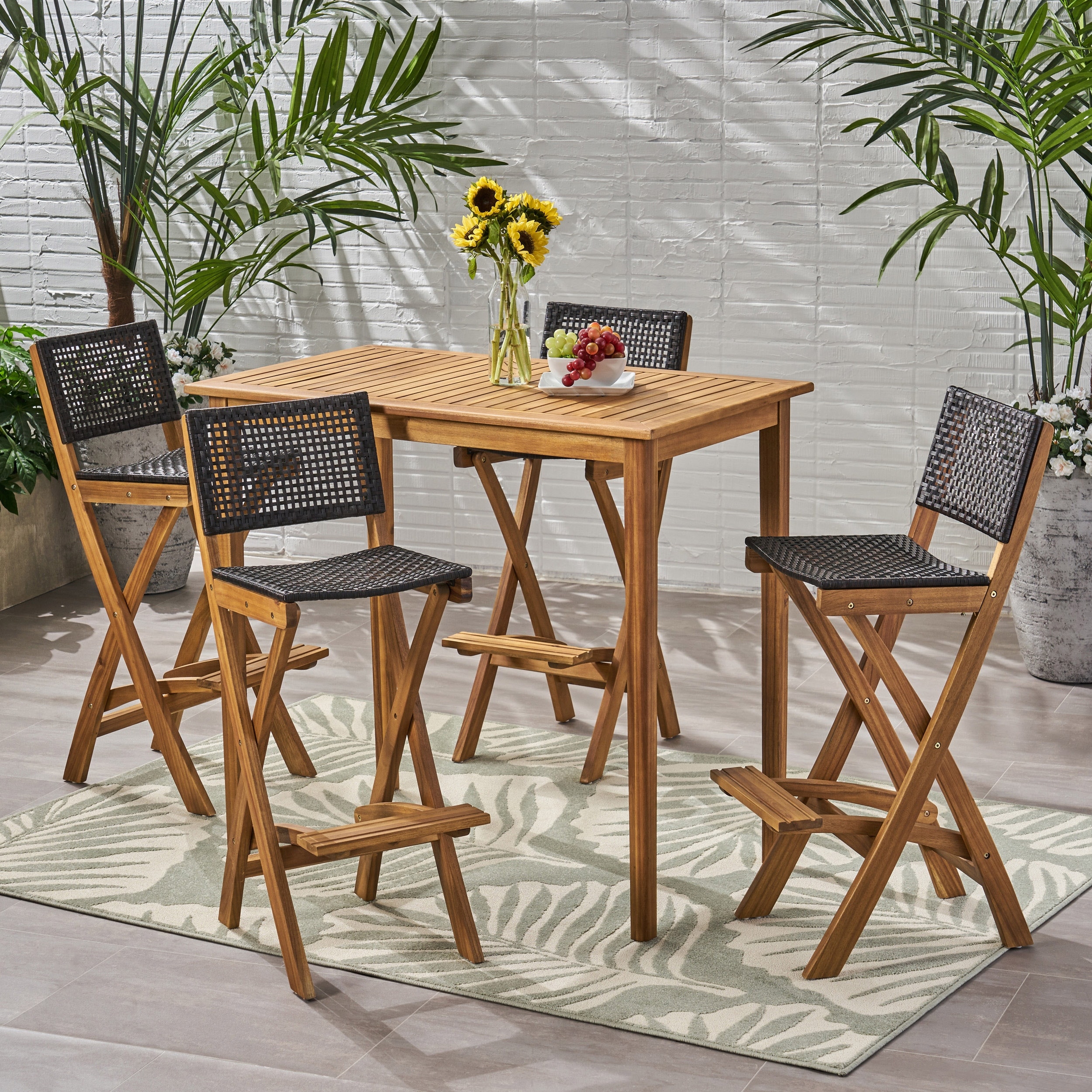 Polaris Wood and Wicker 5-piece Outdoor Bar Height Dining Set by Christopher Knight Home