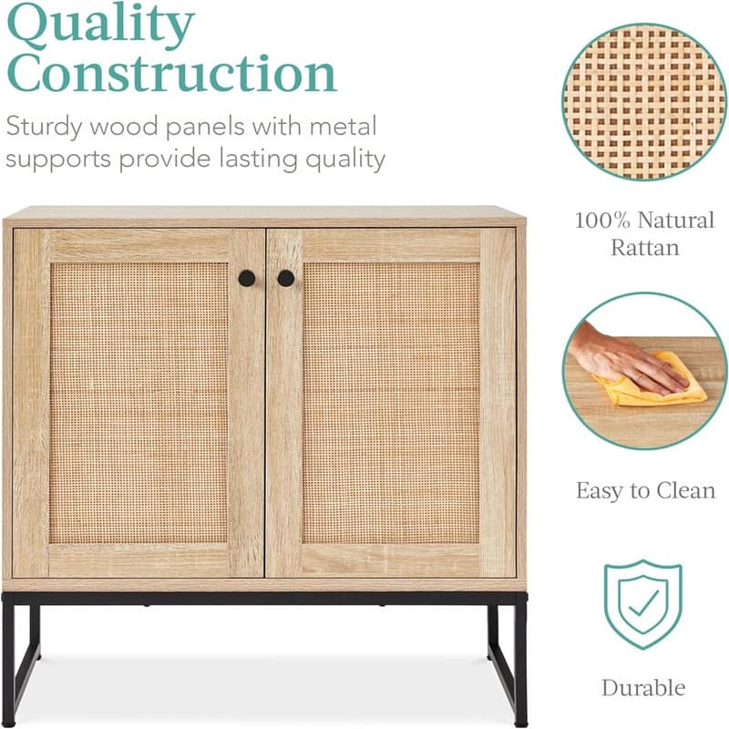2-Door Rattan Storage Cabinet - 15"D x 31.5"W x 32.5"H