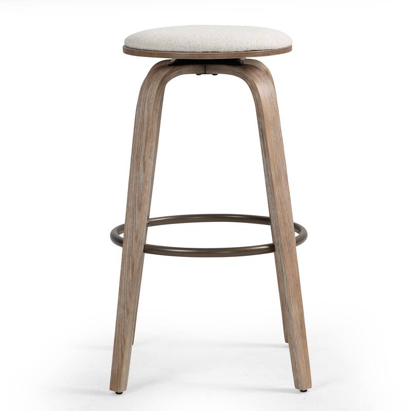 Set of 2 Beatus Beige Woven Fabric Bar Stool