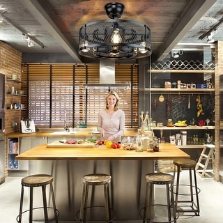 Cage Ceiling Fan with Light and Smart Control for Bedroom, Farmhouse