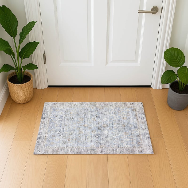 Premium Washable Super Soft Vintage Traditional Mayfield Rug - Sky - 1'8" x 2'6"