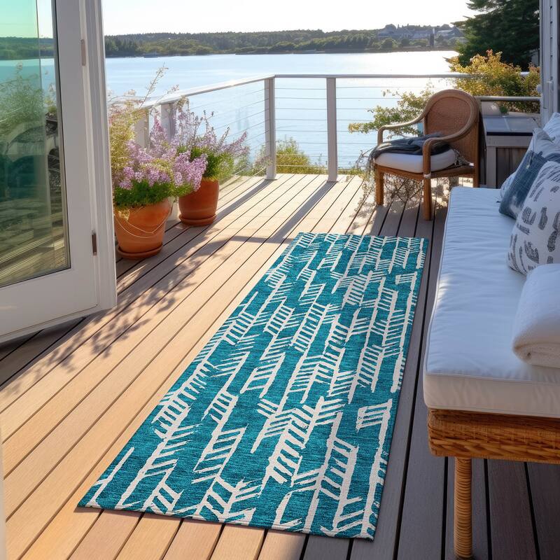 Machine Washable Indoor/ Outdoor Chantille Modern Arrows Rug - Teal - 2'3" x 7'6"