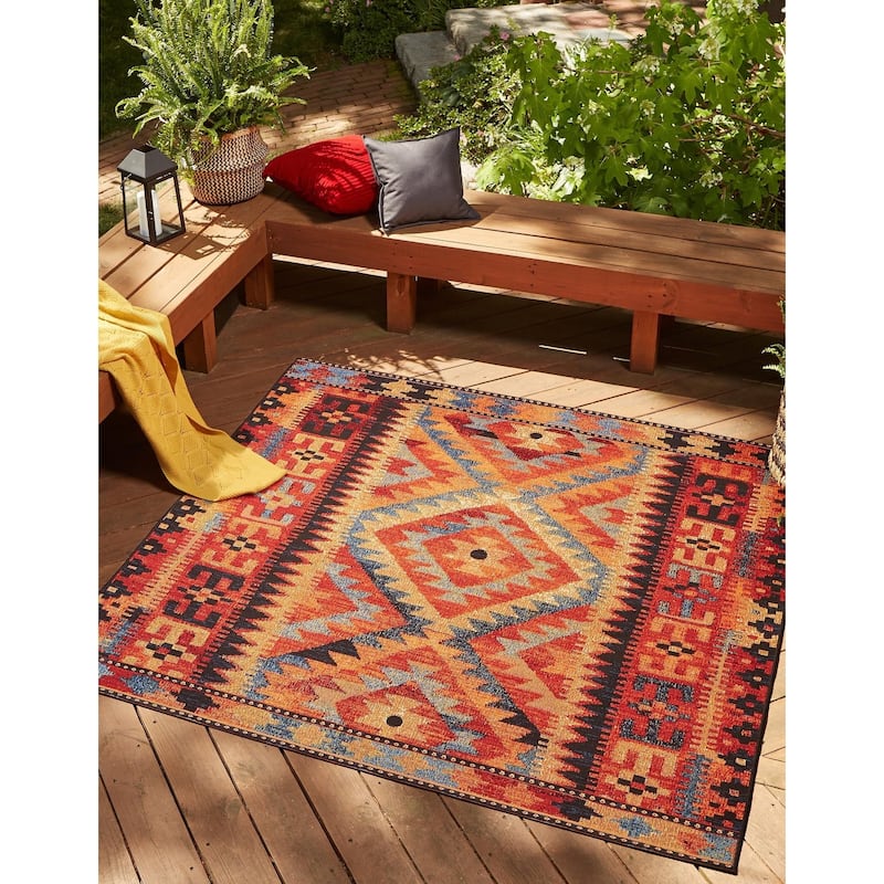 Outdoor Bounder Collection Area Rug - Multi - 5'3" Square