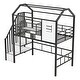 preview thumbnail 21 of 27, Twin Metal Loft Bed with Roof Design and Storage Box, Fun House Design, Sturdy Metal Frame, Full Guardrails for Safety, Pink