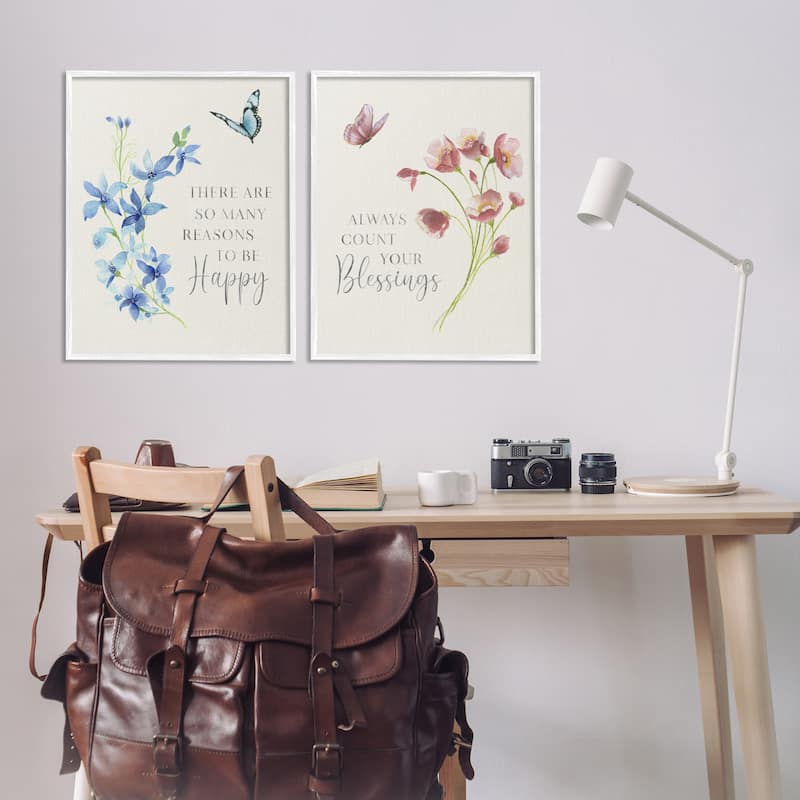 Stupell Inspiring Words with Florals Framed Giclee Art Design By Tava Studios (Set of 2)