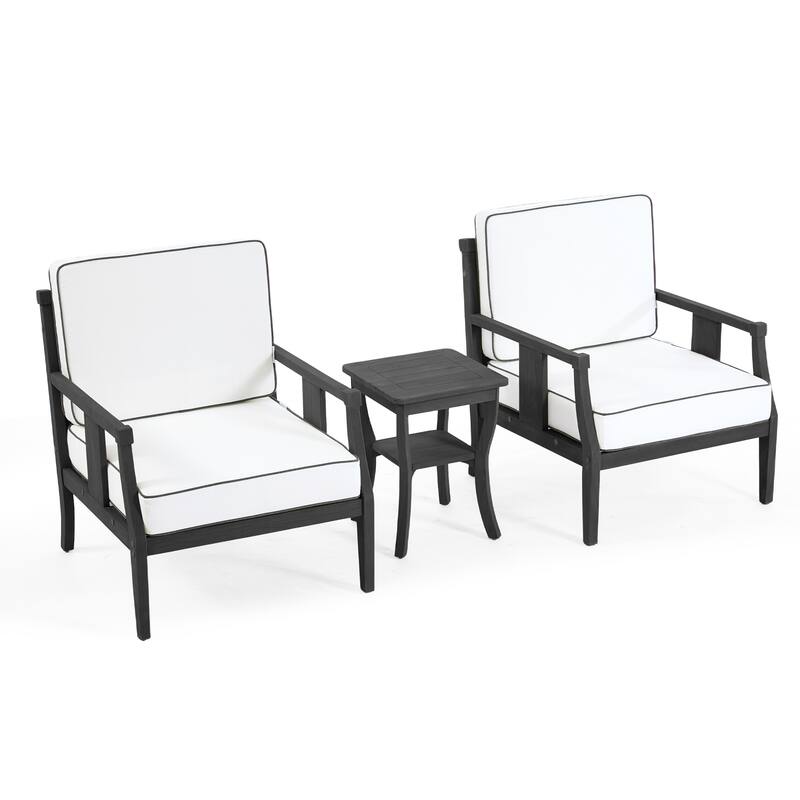 3-Piece Solid Teak Outdoor Patio Furniture Set Armchairs & Storage Table