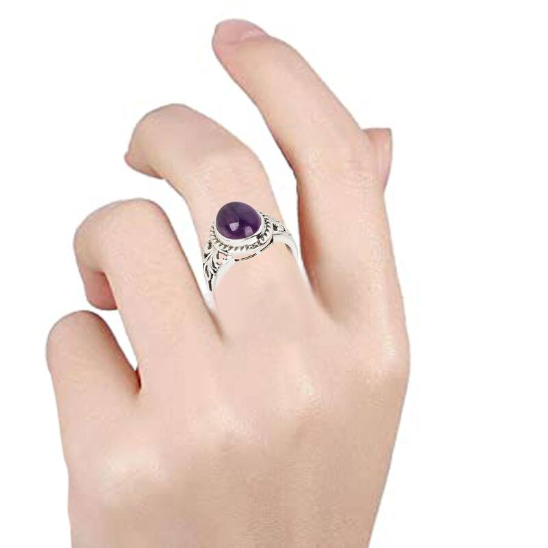 925 Sterling Silver African Amethyst Solitaire Ring