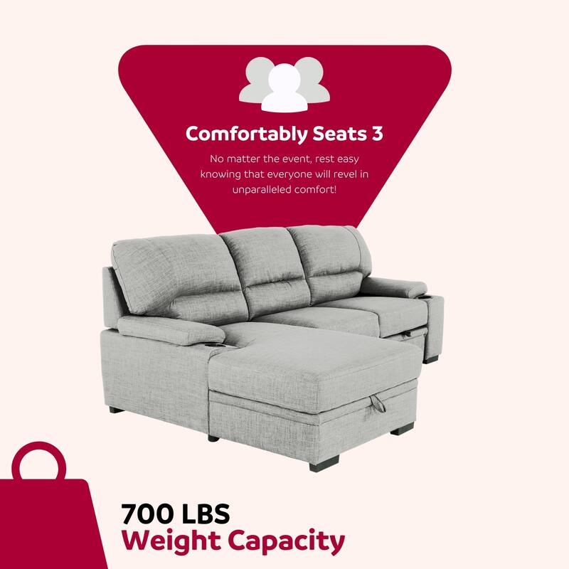 Gallo 93 in. 2-Piece Right Facing Sleeper Sofa with Storage & Cupholder
