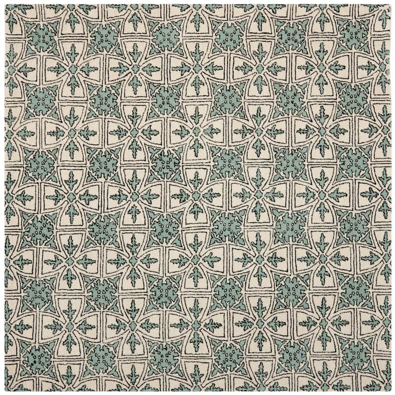 SAFAVIEH Handmade Chatham Laurane Modern Moroccan Wool Rug - 7' Square - Light Blue/Ivory