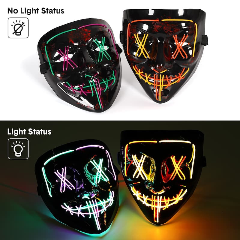 Purge Mask, 2 Pack Light up Mask LED Mask, Scary Masks with 3 Lighting Modes