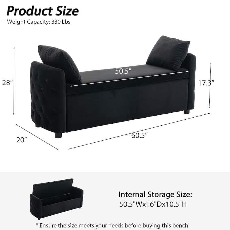 Storage Bench for Bedroom, 60" End of Bed Bench for King Size Bed Modern Upholstered Long Bench with Tufted Arm