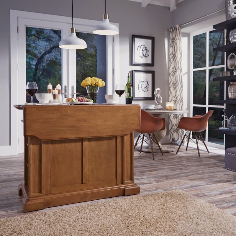 Americana Distressed Cottage Oak Kitchen Island With Drop Leaf