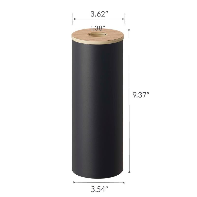 Yamazaki Home Round Tissue Case, Steel and Wood, Large, Lid - L 3.62 x W 3.62 x H 9.37 inches