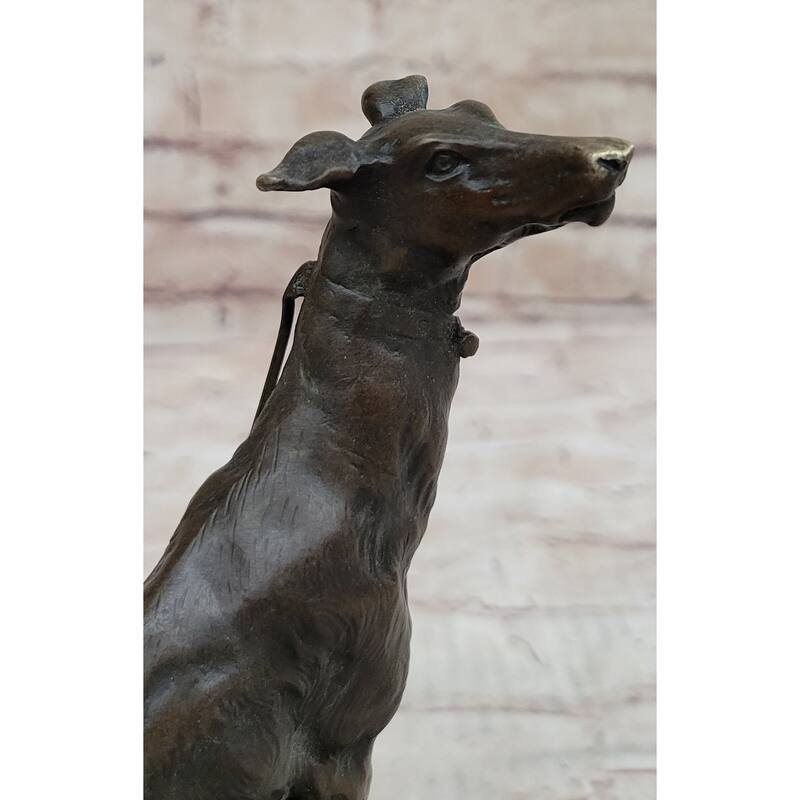 Emmanuel Fremiet Bronze Metal Greyhound Slender Imitative Dog Sculpture Statue Figure On Marble Base
