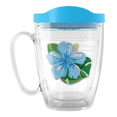 Tervis Island Tropical Hibiscus Collection Made in USA Double Walled Insulated Travel Tumbler, Tropical Teal Hibiscus - 16oz Mug
