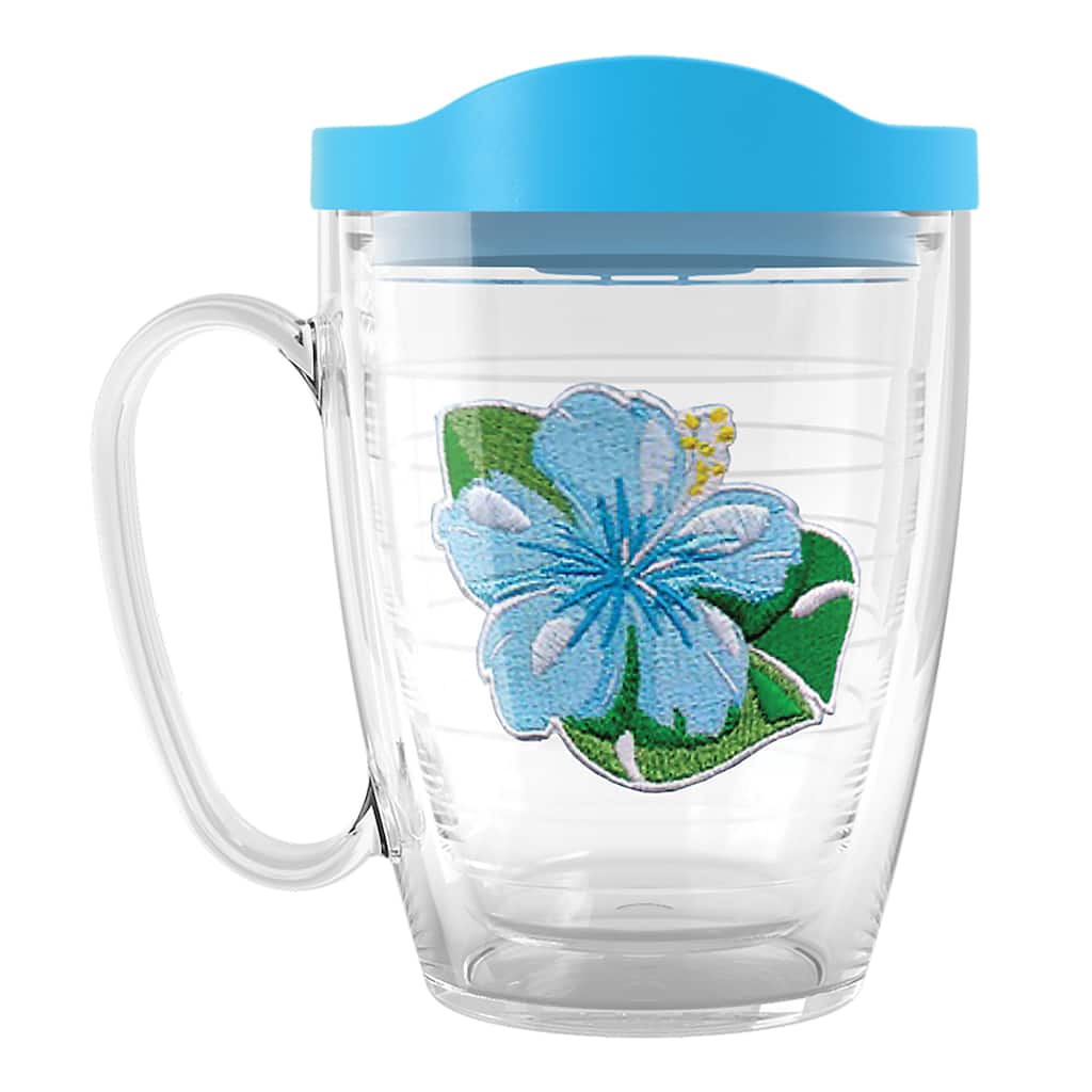 Tervis Island Tropical Hibiscus Collection Made in USA Double Walled Insulated Travel Tumbler, Tropical Teal Hibiscus - 16oz Mug