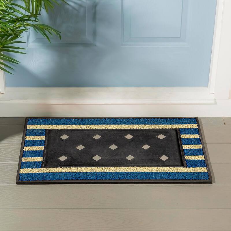 30 in. x 18 in. Blue and White Stripe Coir Sassafras Mat Tray