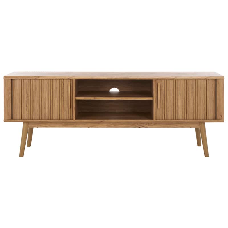 SAFAVIEH Aphra 2-Door 2-Shelf Entertainment Media Stand (Fits up to 65" Flatscreen TV) - 59 in. x 15.4 in. x 21.9 in. - Oak