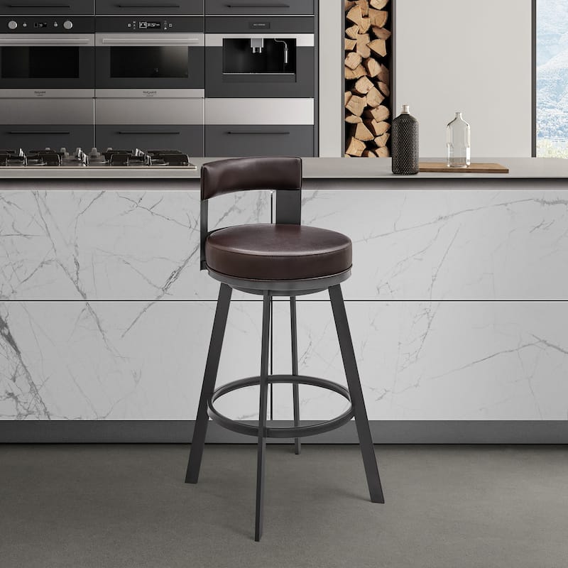 Flynn Faux Leather and Metal Bar or Counter Height Swivel Stool - Brown - Counter Height