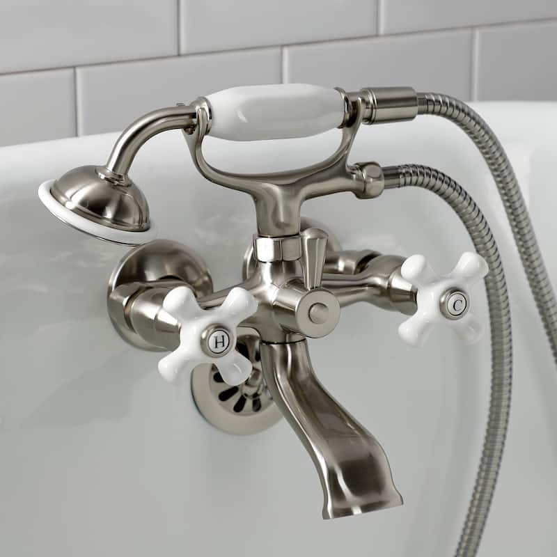 Kingston Brass Tub Wall Mount Clawfoot Tub Faucet with Hand Shower in Polished Chrome