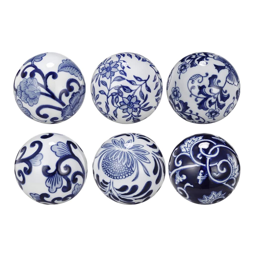Flourishes Decorative Orbs - 3" - White and Blue - 6ct