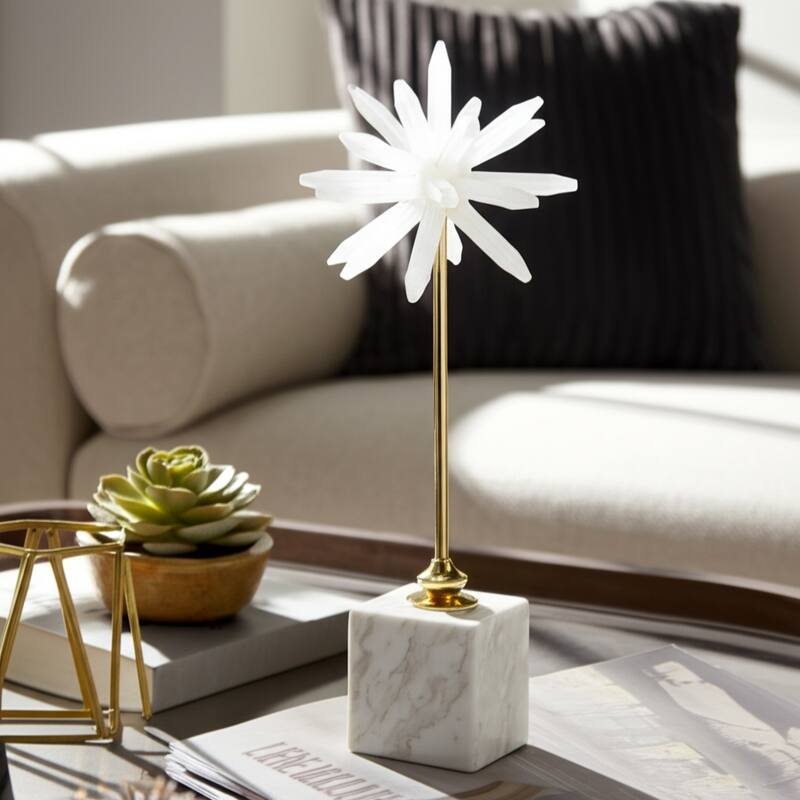 Stone and Marble Starburst Decorative Object with Geometric Base