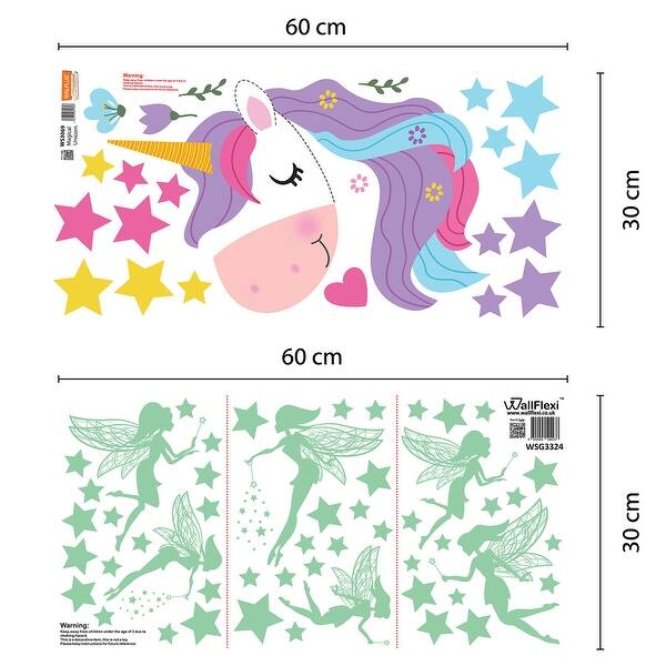 dimension image slide 0 of 2, Walplus Magical Unicorn Glow In The Dark Fairies Nursery Wall Sticker