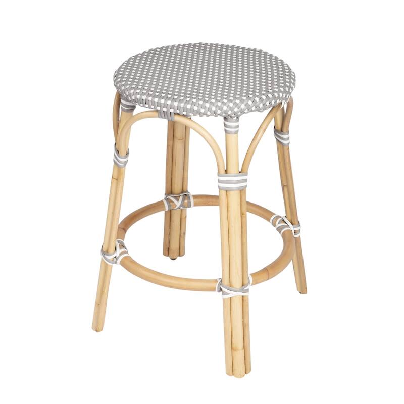 Rattan Backless Counter Height Bar Stool with Footrest, Water-Resistant