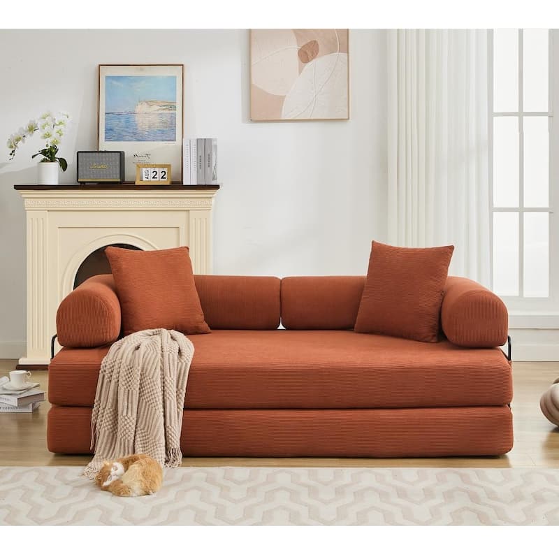 78.5" 4-in-1 Folding Convertible Out King Size Sleeper Sofa Bed - Orange