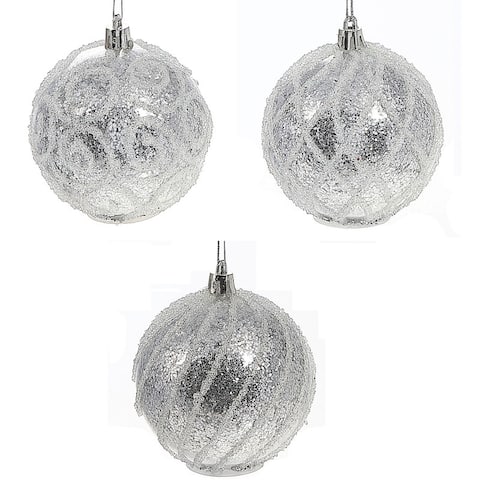 10Cm Led Ornaments (White Glitter) (Asstd) (12/Disp) - Set of 12
