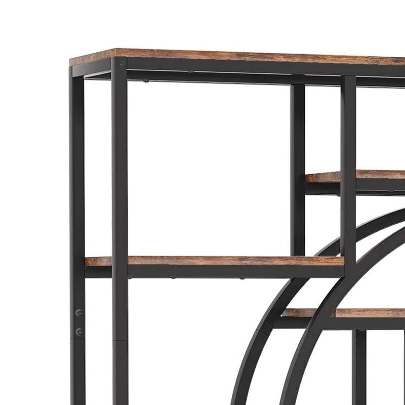 Bookshelf, 9 Tier Open Shelves, Brown MDF, Black Metal Frame, 69 Inch
