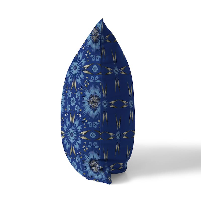 Blue And Grey Batik Bliss Indoor/Outdoor Throw Pillow